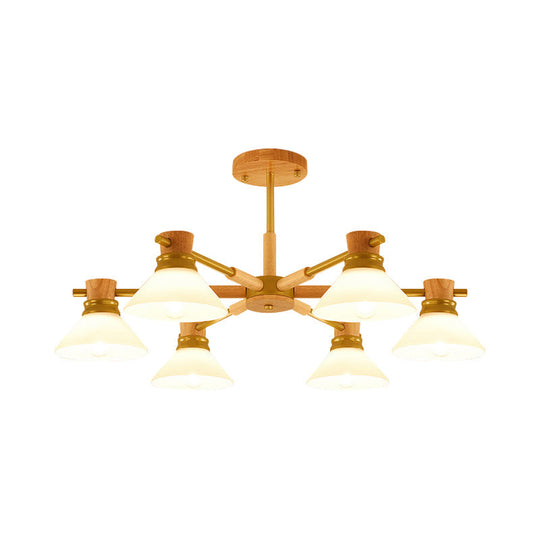 Modern Black/Gold Pendant Chandelier - Glass & Wood Hanging Light For Sitting Room