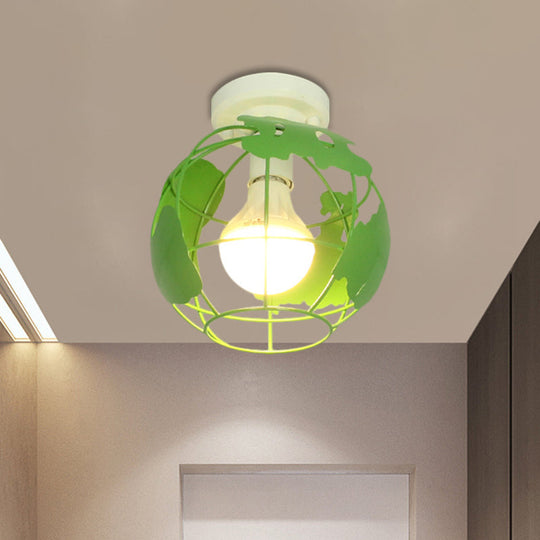 Industrial Style Metallic Flush Mount Light with Cage Shade - 1 Head Corridor Ceiling Light in Black/Red