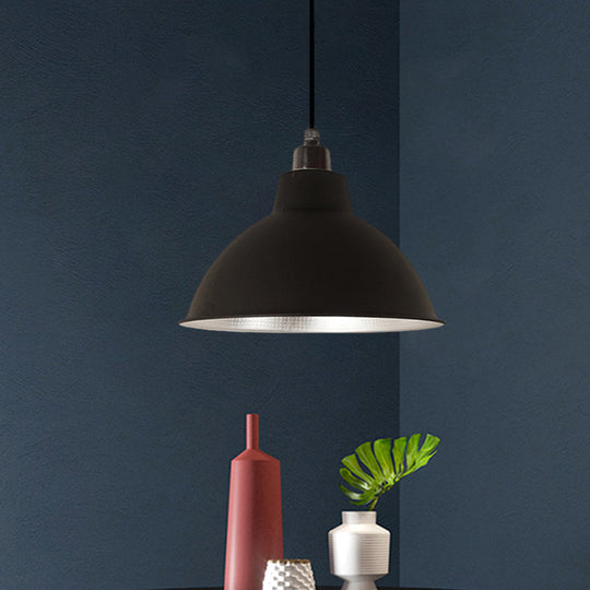 Retro Metallic Hanging Lamp - Stylish 1 Bulb Black/White Ceiling Fixture for Bowl Coffee Shop - Multiple Width Options (12"/14"/16")