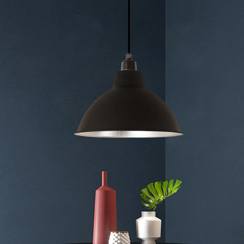 Retro Stylish Metallic Hanging Lamp - Bowl Coffee Shop Ceiling Fixture 1 Bulb Black/White 12/14/16