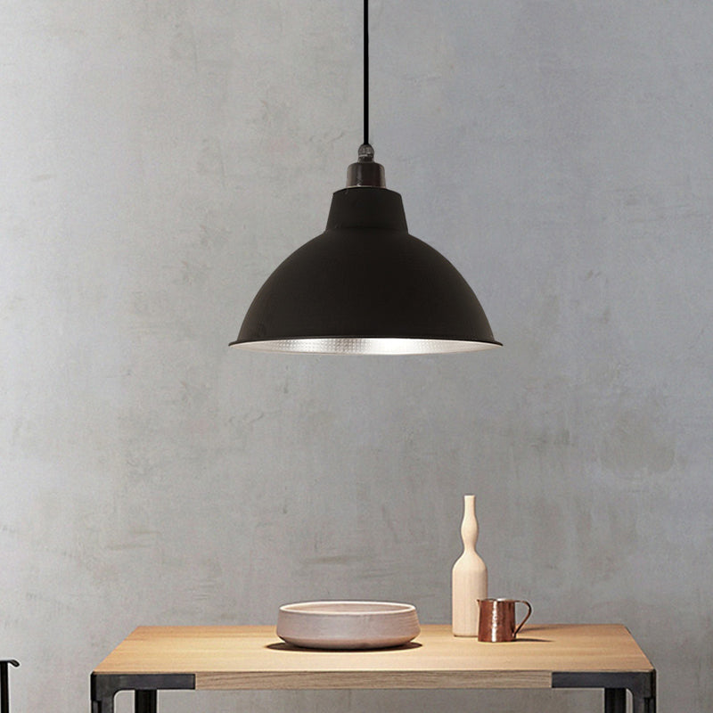 Retro Metallic Hanging Lamp - Stylish 1 Bulb Black/White Ceiling Fixture for Bowl Coffee Shop - Multiple Width Options (12"/14"/16")