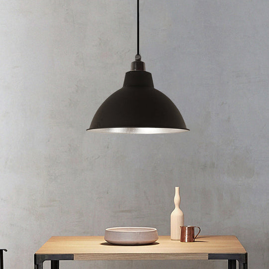 Retro Stylish Metallic Hanging Lamp - Bowl Coffee Shop Ceiling Fixture 1 Bulb Black/White 12/14/16