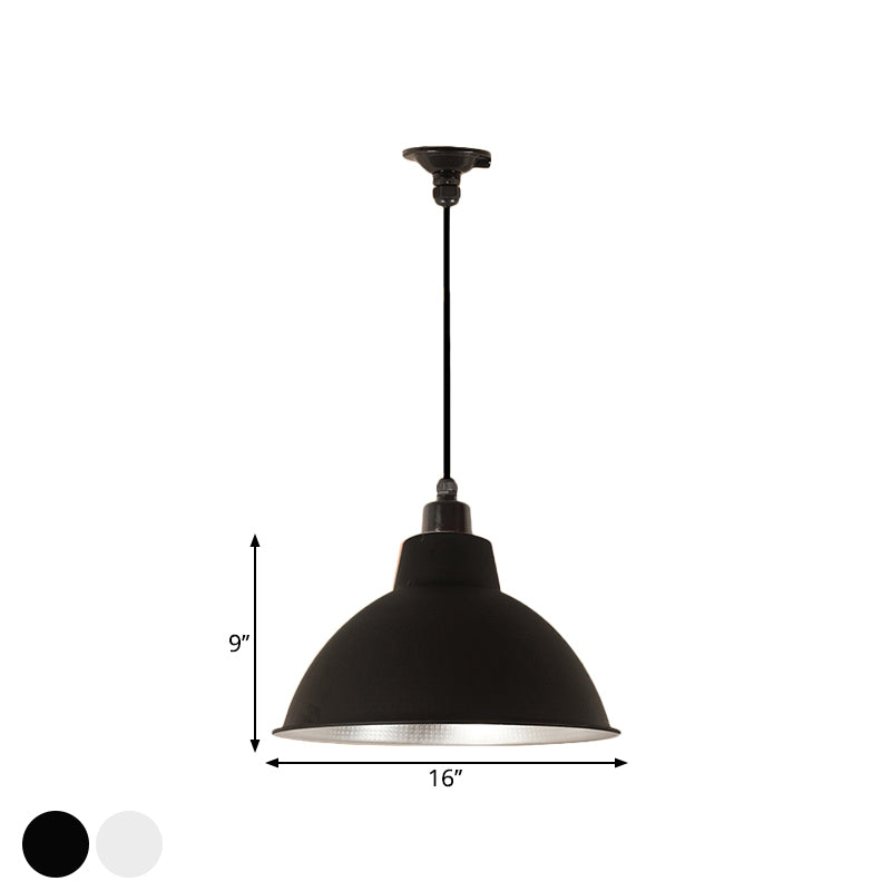 Retro Stylish Metallic Hanging Lamp - Bowl Coffee Shop Ceiling Fixture 1 Bulb Black/White 12/14/16