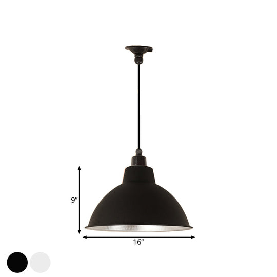 Retro Stylish Metallic Hanging Lamp - Bowl Coffee Shop Ceiling Fixture 1 Bulb Black/White 12/14/16