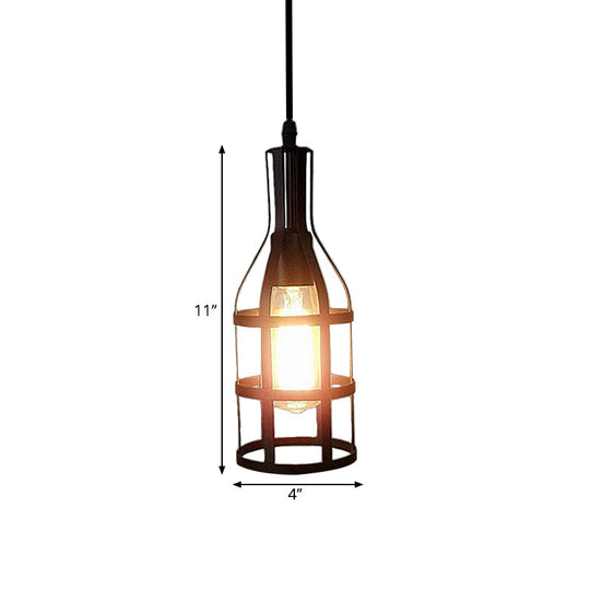 Industrial Metal Hanging Pendant Light With Wine Bottle Design And 1 Bulb In Black/Antique Brass