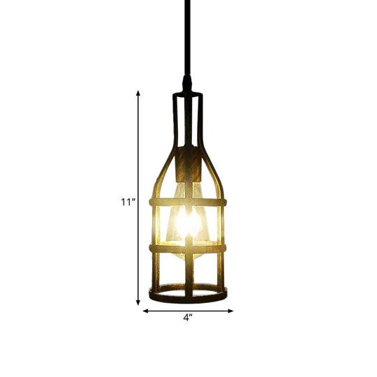 Industrial Metal Hanging Pendant Light With Wine Bottle Design And 1 Bulb In Black/Antique Brass