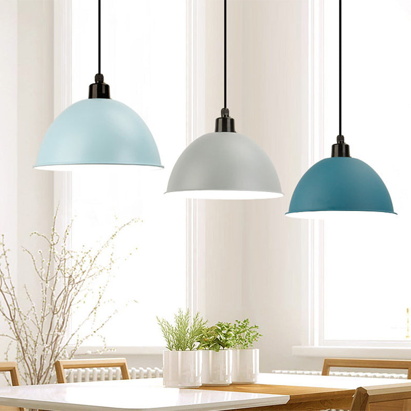 Industrial Style Metal Suspension Lamp With Dome Shade - Black/Gray 1 Bulb Pendant Light For Dining