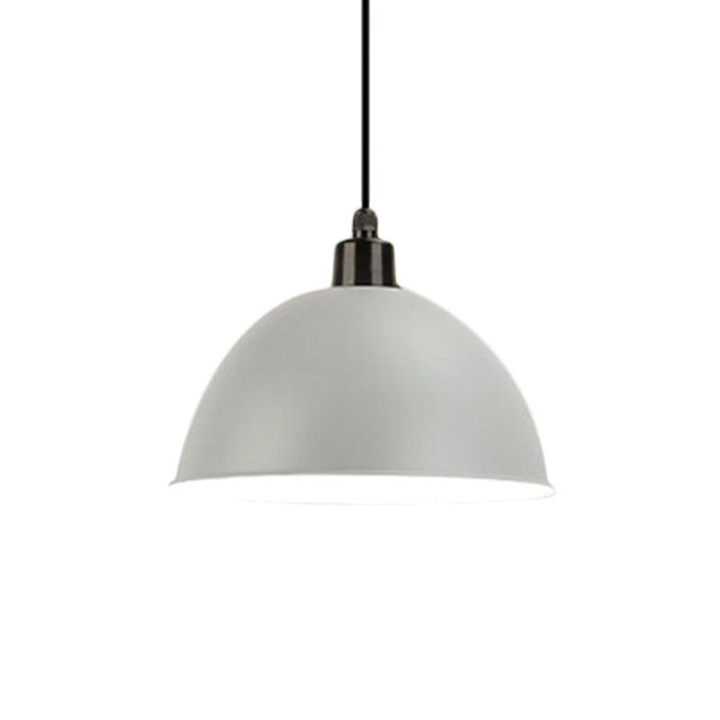 Metal Black/Gray Suspension Pendant Light 1-Bulb Industrial Dome Shade for Dining Room, 12"/14" W