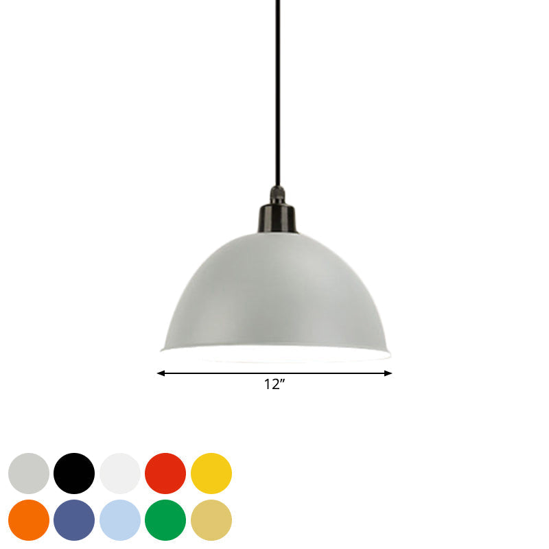 Metal Black/Gray Suspension Pendant Light 1-Bulb Industrial Dome Shade for Dining Room, 12"/14" W