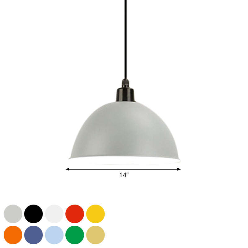 Metal Black/Gray Suspension Pendant Light 1-Bulb Industrial Dome Shade for Dining Room, 12"/14" W