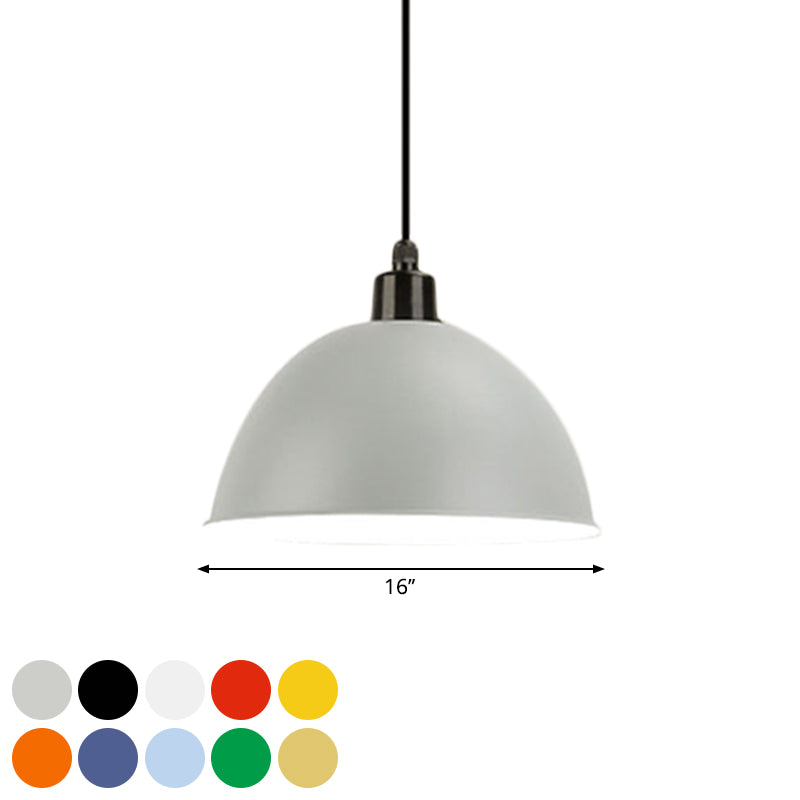 Metal Black/Gray Suspension Pendant Light 1-Bulb Industrial Dome Shade for Dining Room, 12"/14" W