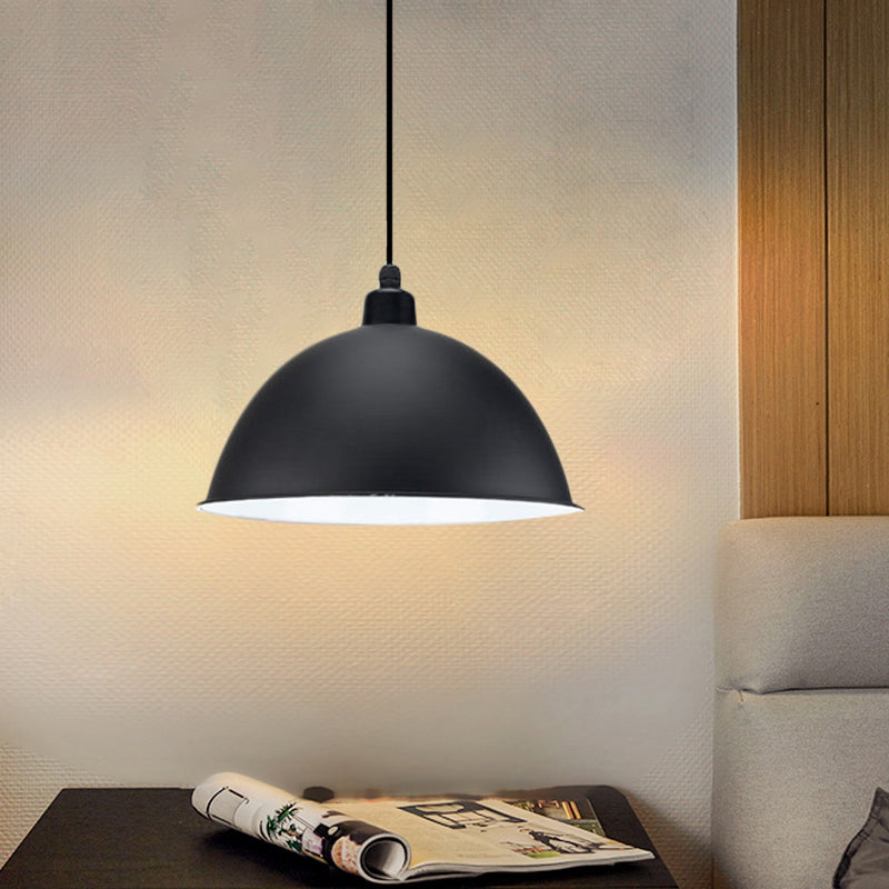 Industrial Style Metal Suspension Lamp With Dome Shade - Black/Gray 1 Bulb Pendant Light For Dining