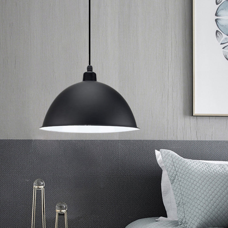 Metal Black/Gray Suspension Pendant Light 1-Bulb Industrial Dome Shade for Dining Room, 12"/14" W