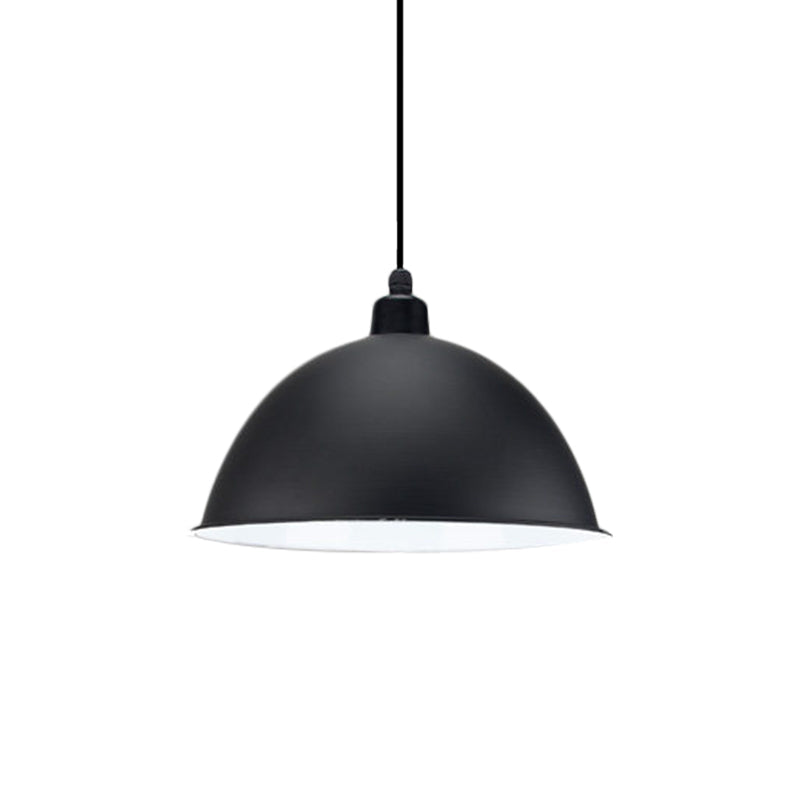 Metal Black/Gray Suspension Pendant Light 1-Bulb Industrial Dome Shade for Dining Room, 12"/14" W