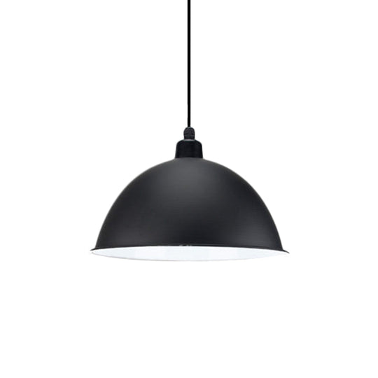 Metal Black/Gray Suspension Pendant Light 1-Bulb Industrial Dome Shade for Dining Room, 12"/14" W