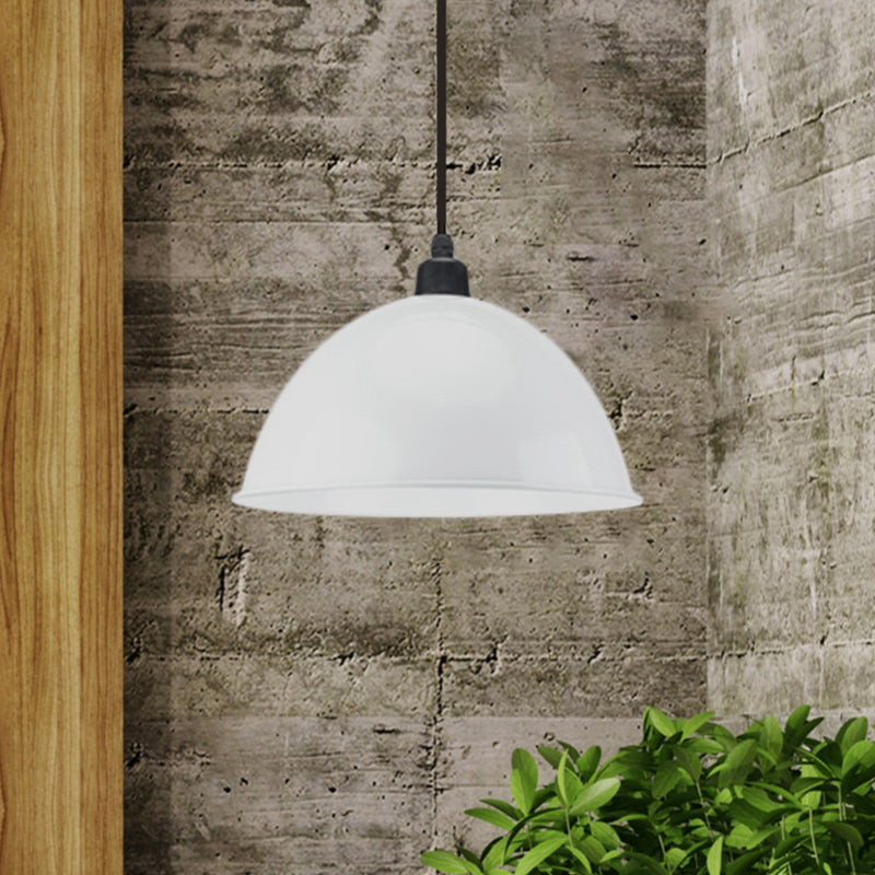 Metal Black/Gray Suspension Pendant Light 1-Bulb Industrial Dome Shade for Dining Room, 12"/14" W