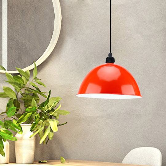 Metal Black/Gray Suspension Pendant Light 1-Bulb Industrial Dome Shade for Dining Room, 12"/14" W