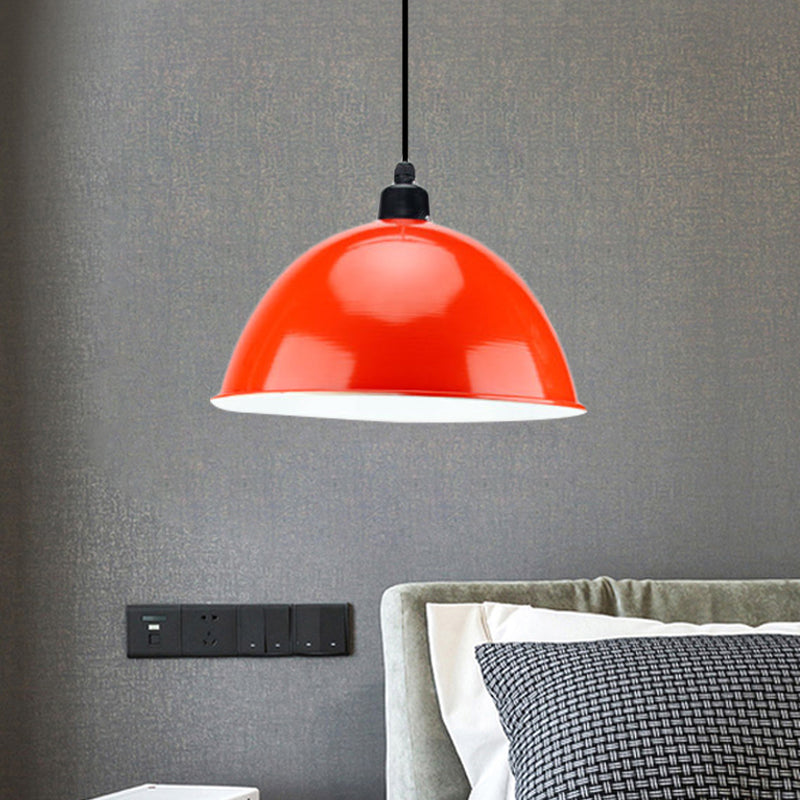 Metal Black/Gray Suspension Pendant Light 1-Bulb Industrial Dome Shade for Dining Room, 12"/14" W