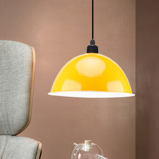 Industrial Style Metal Suspension Lamp With Dome Shade - Black/Gray 1 Bulb Pendant Light For Dining