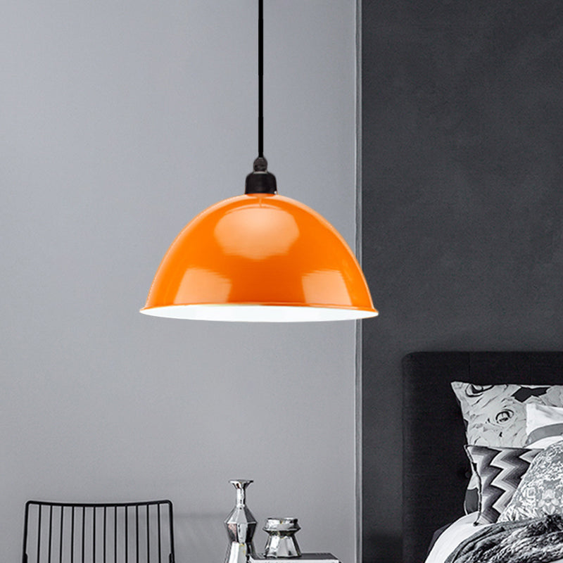 Metal Black/Gray Suspension Pendant Light 1-Bulb Industrial Dome Shade for Dining Room, 12"/14" W