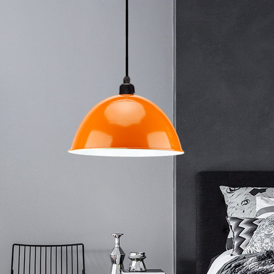 Metal Black/Gray Suspension Pendant Light 1-Bulb Industrial Dome Shade for Dining Room, 12"/14" W