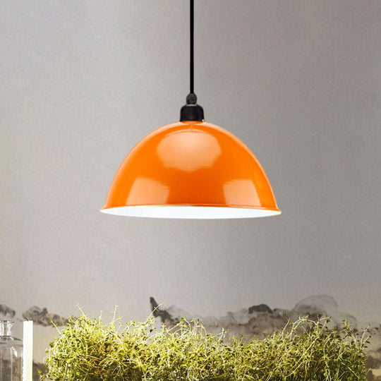 Metal Black/Gray Suspension Pendant Light 1-Bulb Industrial Dome Shade for Dining Room, 12"/14" W