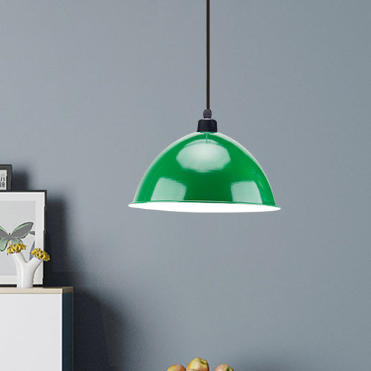 Industrial Style Metal Suspension Lamp With Dome Shade - Black/Gray 1 Bulb Pendant Light For Dining