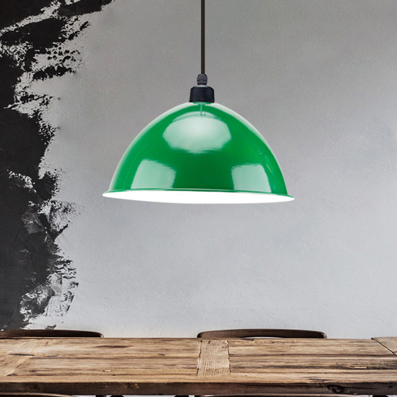 Industrial Style Metal Suspension Lamp With Dome Shade - Black/Gray 1 Bulb Pendant Light For Dining