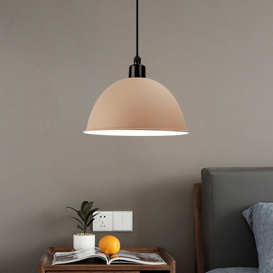 Industrial Style Metal Suspension Lamp With Dome Shade - Black/Gray 1 Bulb Pendant Light For Dining