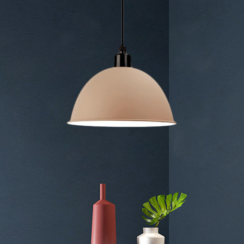 Metal Black/Gray Suspension Pendant Light 1-Bulb Industrial Dome Shade for Dining Room, 12"/14" W