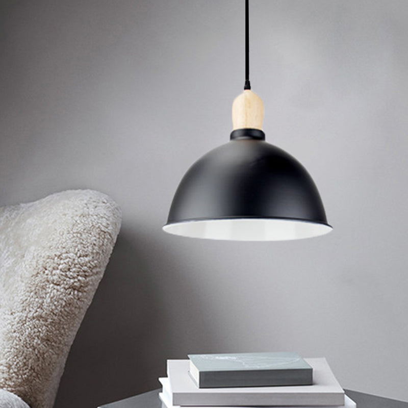 Retro Dome Shade Ceiling Pendant - Metallic Hanging Light with 1 Head for Dining Table, Black/White