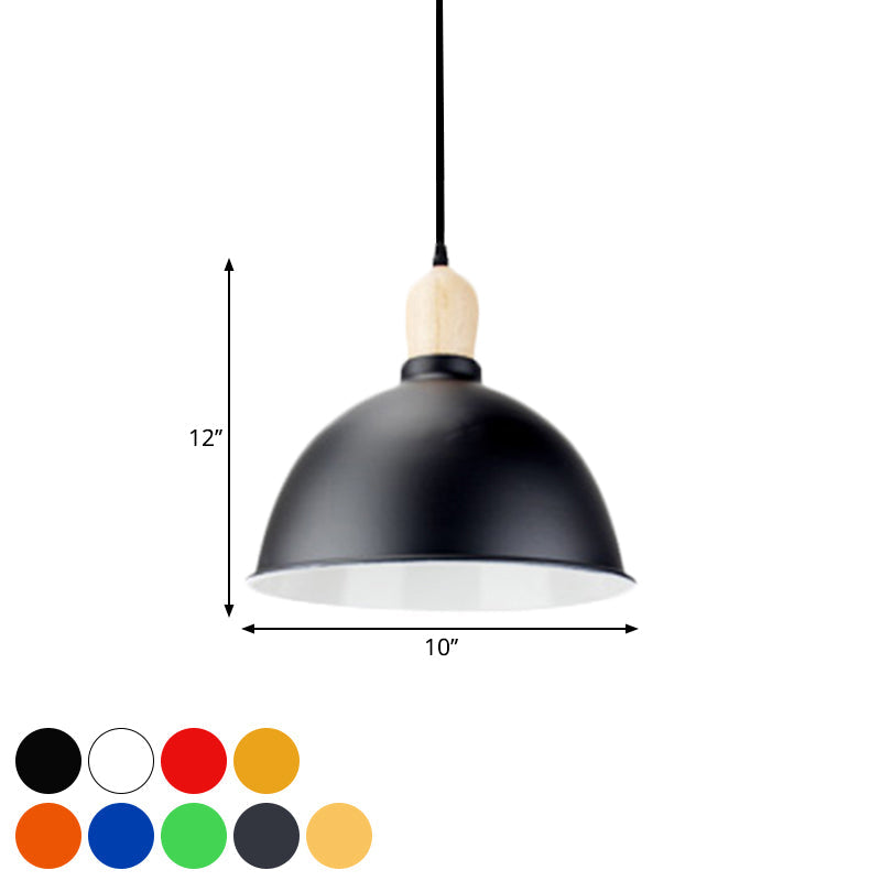 Retro Dome Shade Ceiling Pendant - Metallic Hanging Light with 1 Head for Dining Table, Black/White