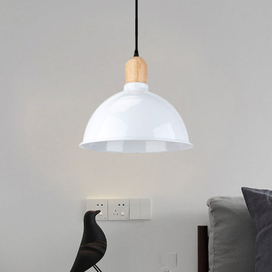 Retro Dome Shade Ceiling Pendant - Metallic Hanging Light with 1 Head for Dining Table, Black/White