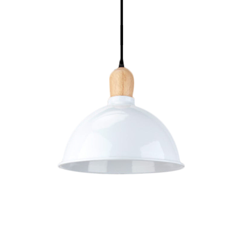 Retro Dome Shade Ceiling Pendant - Metallic Hanging Light with 1 Head for Dining Table, Black/White