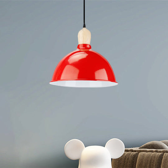 Retro Dome Shade Hanging Light - Metallic Pendant Fixture For Dining Table 1 Head Ceiling Lamp In