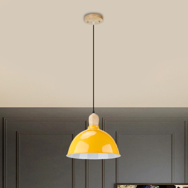 Retro Dome Shade Ceiling Pendant - Metallic Hanging Light with 1 Head for Dining Table, Black/White