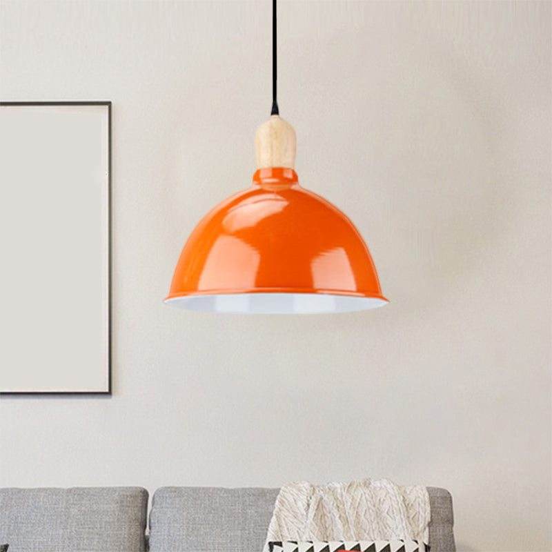 Retro Dome Shade Ceiling Pendant - Metallic Hanging Light with 1 Head for Dining Table, Black/White