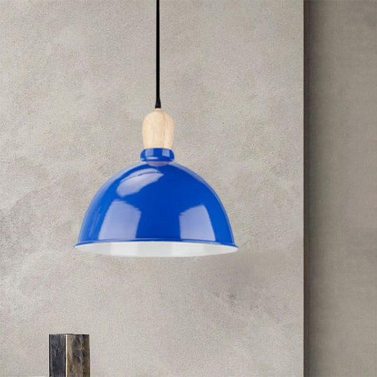 Retro Dome Shade Ceiling Pendant - Metallic Hanging Light with 1 Head for Dining Table, Black/White