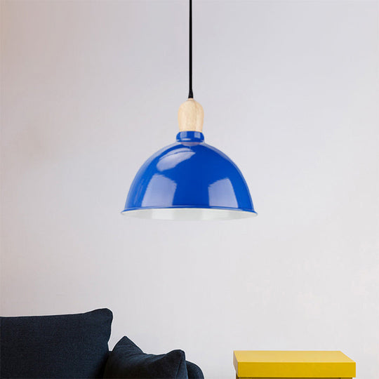 Retro Dome Shade Ceiling Pendant - Metallic Hanging Light with 1 Head for Dining Table, Black/White