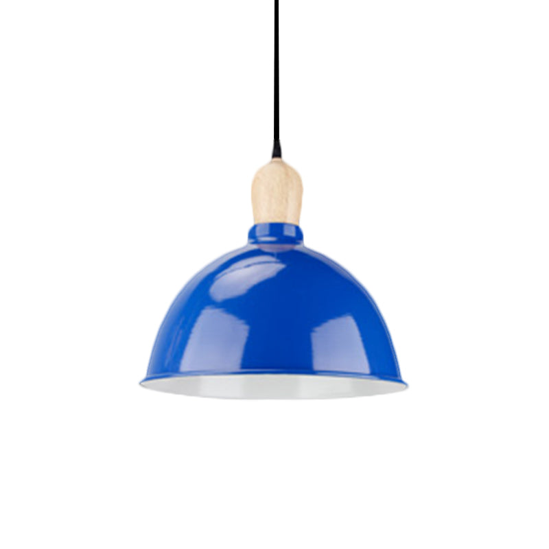 Retro Dome Shade Ceiling Pendant - Metallic Hanging Light with 1 Head for Dining Table, Black/White