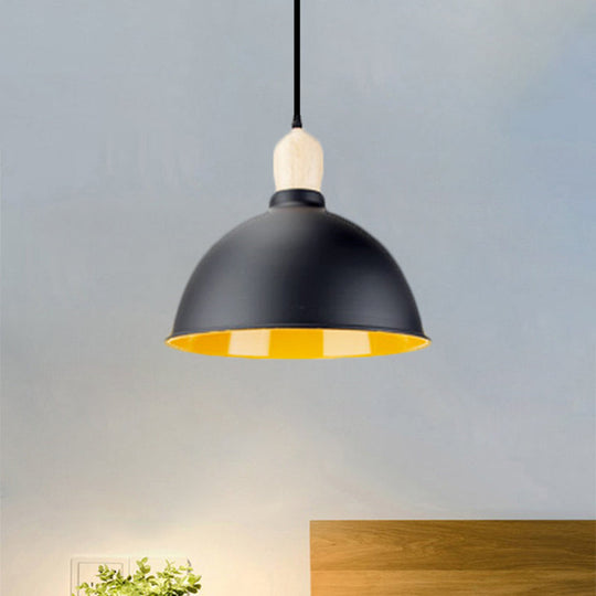 Retro Dome Shade Ceiling Pendant - Metallic Hanging Light with 1 Head for Dining Table, Black/White