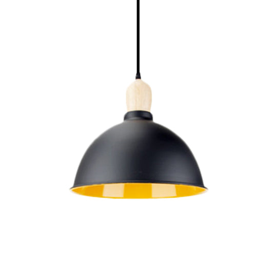 Retro Dome Shade Ceiling Pendant - Metallic Hanging Light with 1 Head for Dining Table, Black/White