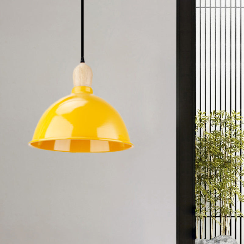 Retro Dome Shade Ceiling Pendant - Metallic Hanging Light with 1 Head for Dining Table, Black/White