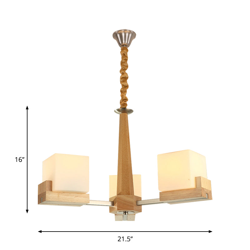 Nordic Wood Glass Cube Ceiling Lamp with Multiple Heads - Perfect for Living Room Lighting