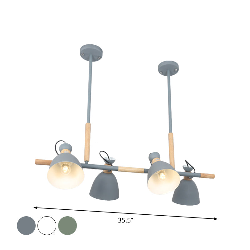 Green/Grey/White Metal Dome Shade Island Chandelier - Nordic Style Pendant Lamp With 4 Heads