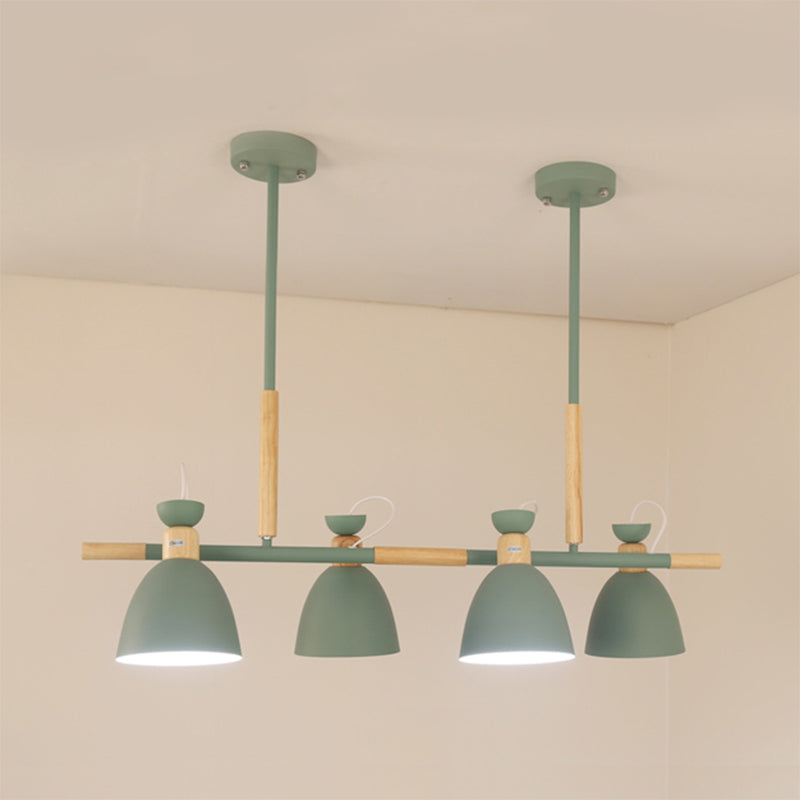 Green/Grey/White Metal Dome Shade Island Chandelier - Nordic Style Pendant Lamp With 4 Heads