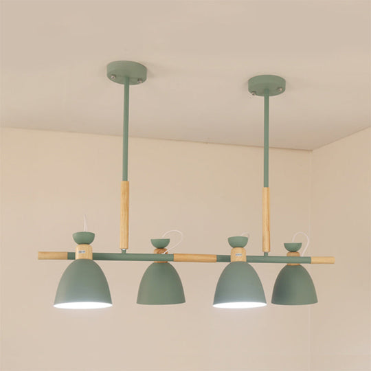 Green/Grey/White Metal Dome Shade Island Chandelier - Nordic Style Pendant Lamp With 4 Heads