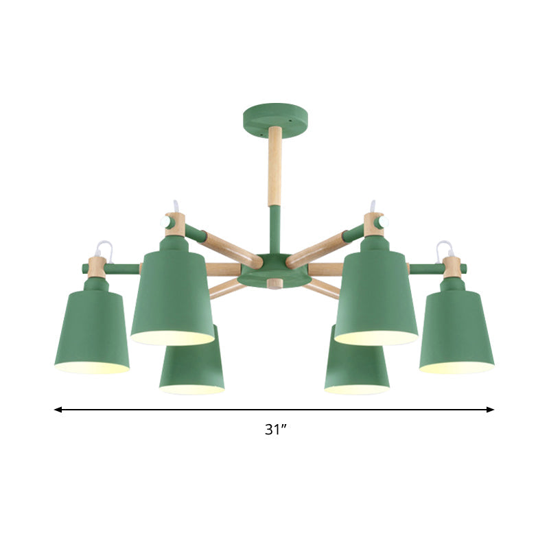 6-Light Macaron Baby Bedroom Chandelier - Metal & Wood Suspension Light