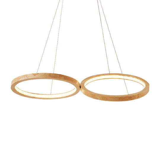 Lustre simple et moderne à double anneau en bois pour salle à manger en beige