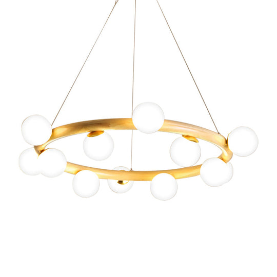Japanese Style Wood Ring Pendant Light With Bubble Shade - Ideal For Study Room